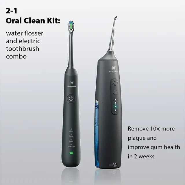 HUACO CARE 2-in-1 Oral Clean Kit – Black + 4 spare heads
