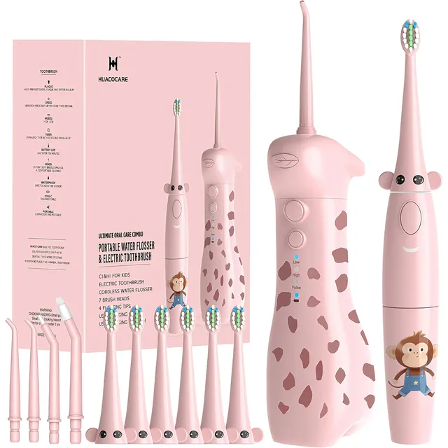 HUACO CARE Kids Water Flosser & Toothbrush Set – Pink